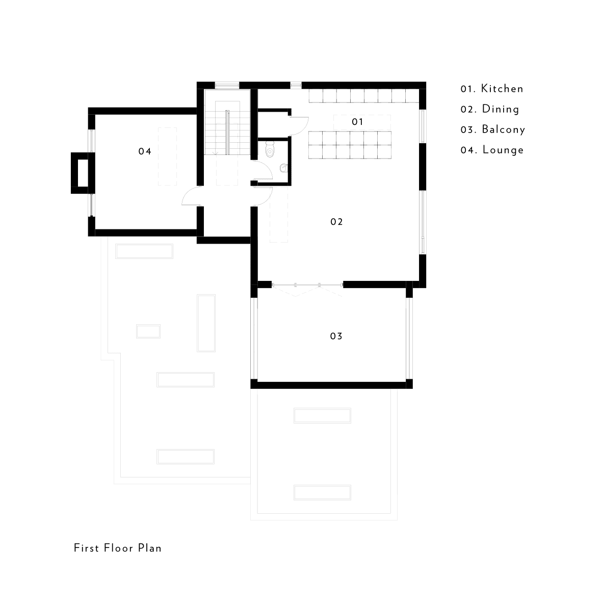 Simon Foote Architects Derby Residential modern Contemporary New Build flat roof white box render Kirk Langley Ashbourne First Floor layout Plan