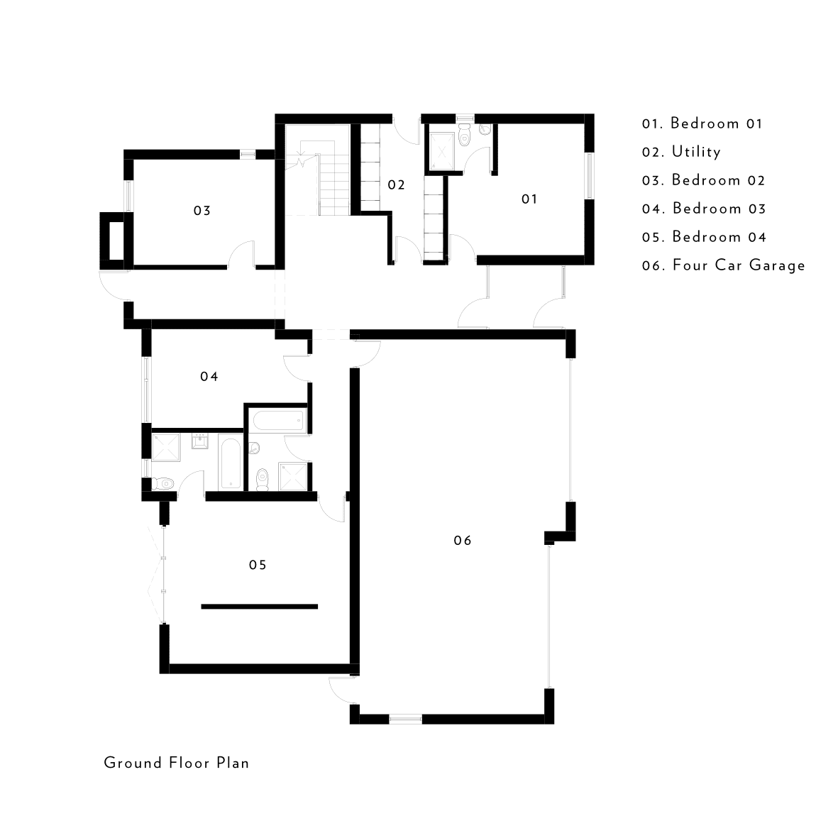 Simon Foote Architects Derby Residential modern Contemporary New Build flat roof white box render Kirk Langley Ashbourne Ground Floor layout Plan