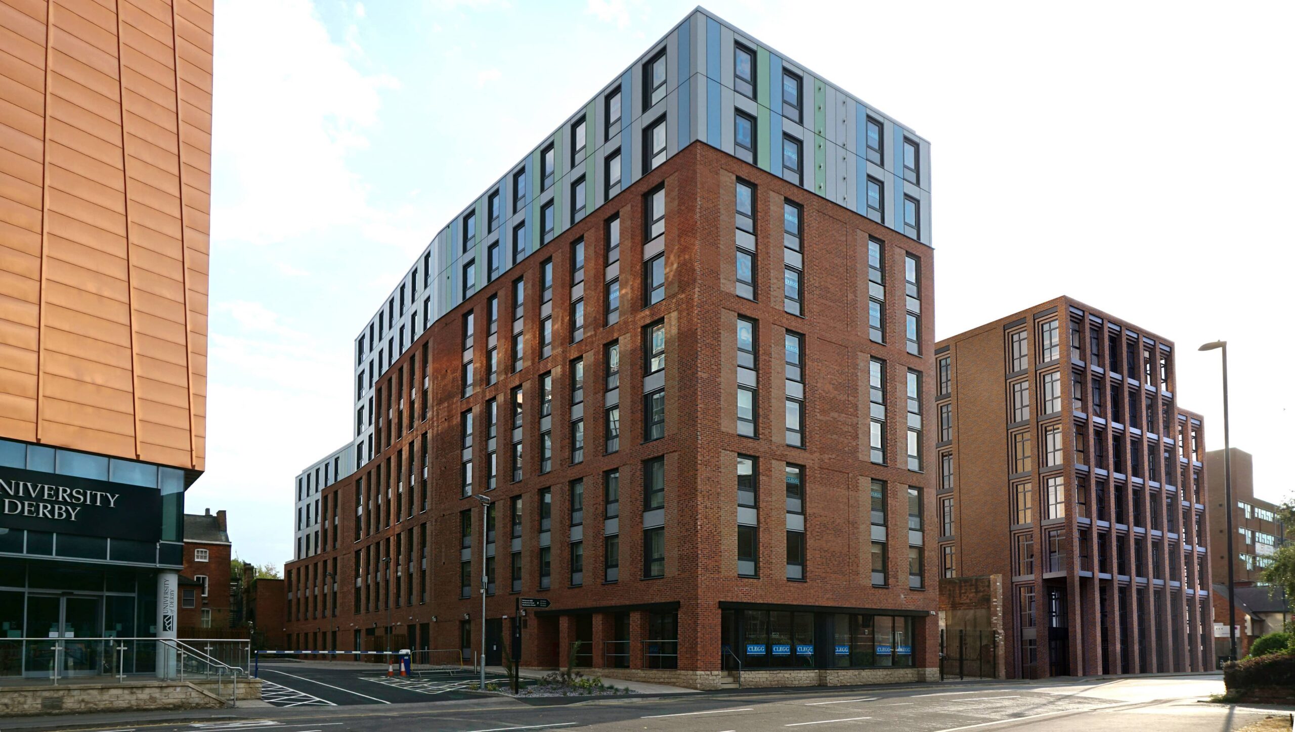 Simon Foote Architects Derby Multi Storey Residential Brick Greenwall Modern Student Flats Agard Street High Rise Apartment Block Derby City Centre