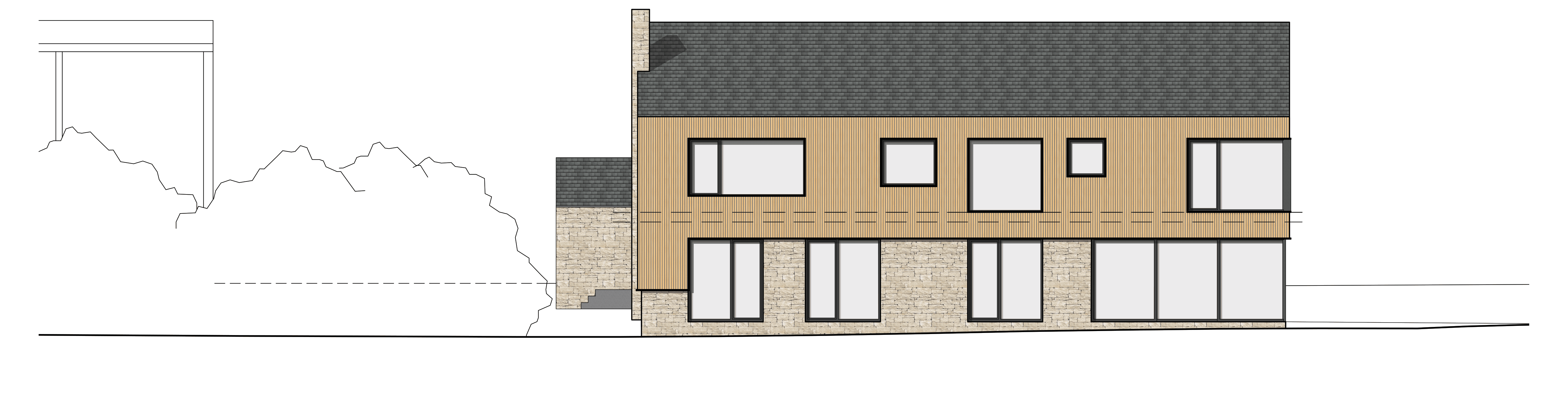 Simon Foote Architects Derby Residential Barn Conversion Croots Farm New Build Farmhouse Contemporary Vertical Timber Cladding Modern Finish Stone Elevation