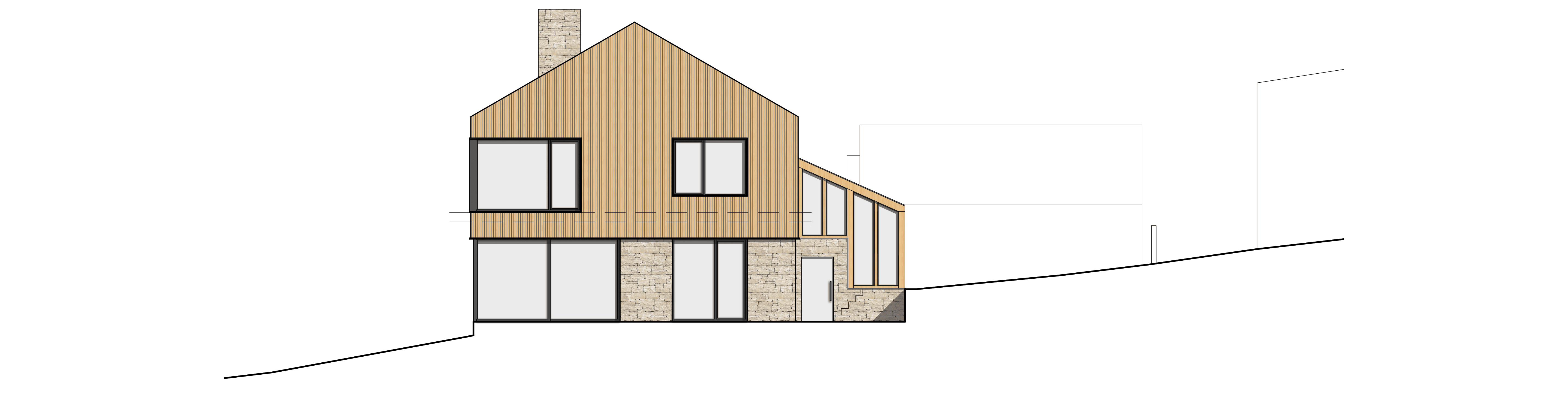 Simon Foote Architects Derby Residential Barn Conversion Croots Farm New Build Farmhouse Contemporary Vertical Timber Cladding Modern Finish Stone Elevation