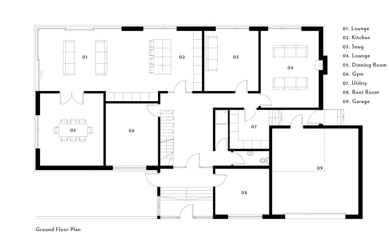 Simon Foote Architects Derby Residential Barn Conversion Croots Farm New Build Farmhouse Contemporary Vertical Timber Cladding Modern Finish Stone Ground Floor Plan Layout